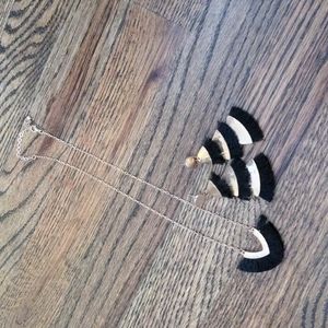 Black and Gold Fringe Necklace and Tiered Earrings